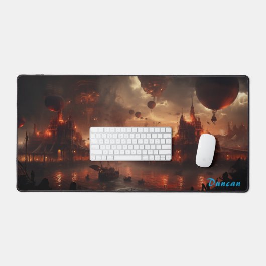 Zeppelin in Flammen Steampunk-Spektakel Schreibtischunterlage (Tastatur & Maus)