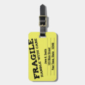Zerbrechlich, Griff sorgfältig, gelb Gepäckanhänger (Vorderseite vertikal)