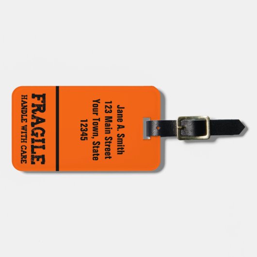 Zerbrechlich, Griff sorgfältig, orange Gepäckanhänger (Vorderseite horizontal)