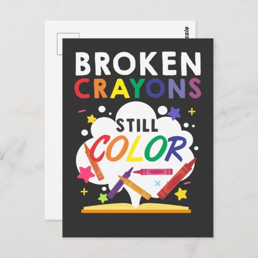 Zerbrochene Crayons immer noch Farbenbewusstsein f Postkarte (Vorne/Hinten)