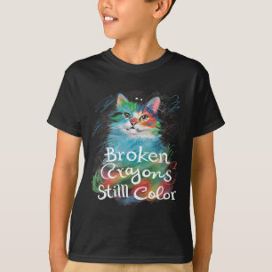 Zerbrochene Crayons noch Farbe Katzenlehrer Mental T-Shirt