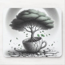Zerbrochene Tasse mit Baum.