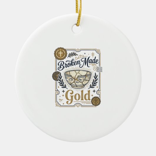 Zerbrochenes wird zu Gold Jesus Kintsugi zerbroche Keramik Ornament (Vorne)