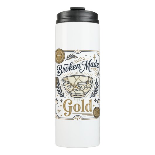 Zerbrochenes wird zu Gold Jesus Kintsugi zerbroche Thermosbecher (Vorderseite)