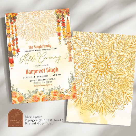 Zeremonie "Bloral Indian Groom Haldi" Einladung