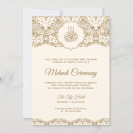 Zeremonie "Cream and Gold Lace Islamic Mehndi" Einladung