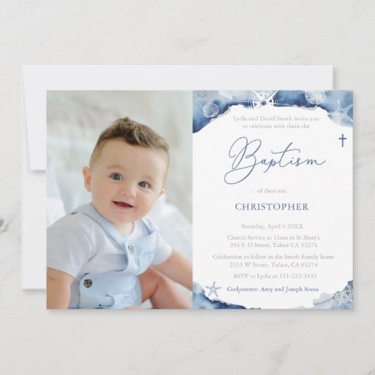 Zeremonie für blaue und weiße Taufe Einladung (Vorderseite)