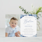 Zeremonie für blaue und weiße Taufe Einladung (Stehend Vorderseite)