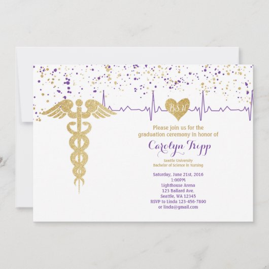 Zeremonie für den Abschluss, BSN-Lila und Gold Einladung (Vorderseite)