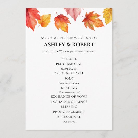 Zeremonie für Herbstausbrüche bei der Hochzeit im  Programm (Vorderseite)