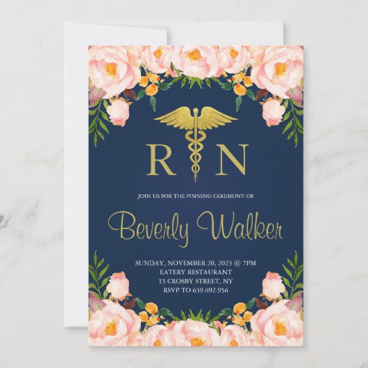 Zeremonie für Navy- und Blütennurenpinning Einladung (Vorderseite)