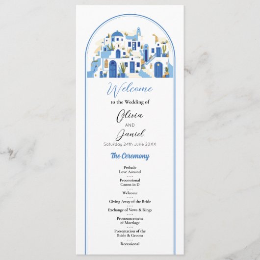 Zeremonie für Santorini-Hochzeiten - Details Griec Programm (Vorderseite)