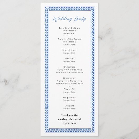 Zeremonie für Santorini-Hochzeiten - Details Griec Programm (Rückseite)