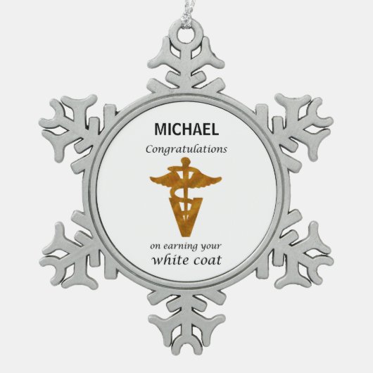 Zeremonie für Veterinärmilch Schneeflocken Zinn-Ornament (Vorderseite)