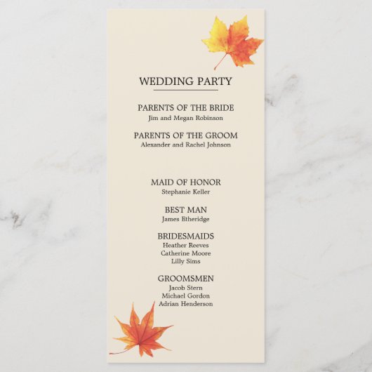 Zeremonie für Wasserfarben Herbst Programm (Rückseite)