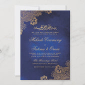 Zeremonie Gold Lace Blue Islamic Mehndi Einladung (Vorderseite)