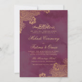 Zeremonie "Gold Lace Burgundy Islamic Mehndi" Einladung (Vorderseite)