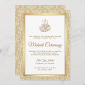 Zeremonie "Gold und Beige Damask Islamic Mehndi" Einladung (Vorne/Hinten)