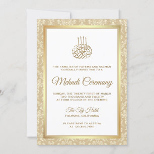 Zeremonie "Gold und Beige Damask Islamic Mehndi" Einladung