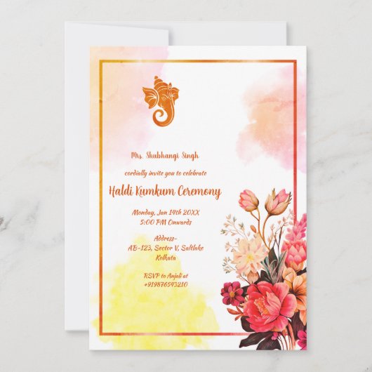 Zeremonie Haldi Kumkum Einladung (Vorderseite)