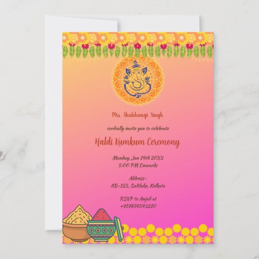 Zeremonie Haldi Kumkum Einladung (Vorderseite)