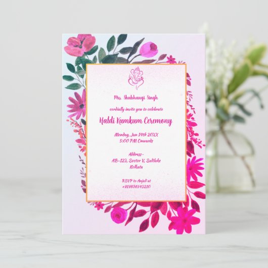 Zeremonie Haldi Kumkum Einladung (Stehend Vorderseite)