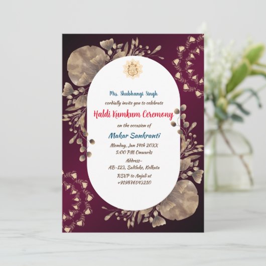 Zeremonie Haldi Kumkum Einladung (Stehend Vorderseite)