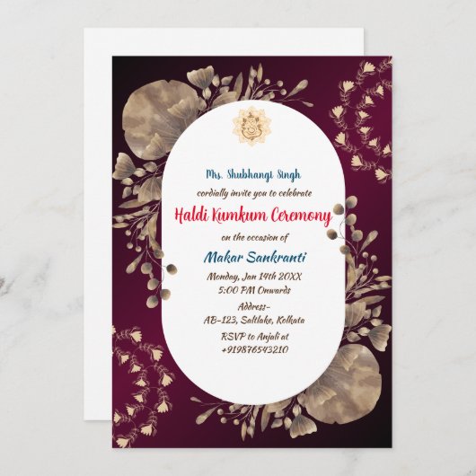 Zeremonie Haldi Kumkum Einladung (Vorne/Hinten)