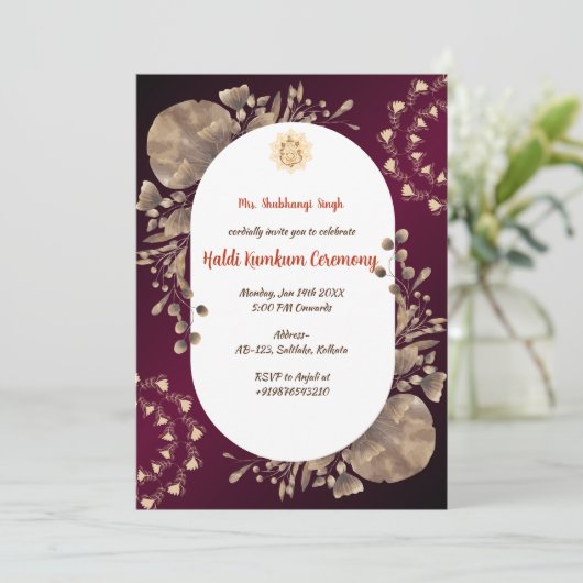 Zeremonie Haldi Kumkum Einladung (Stehend Vorderseite)