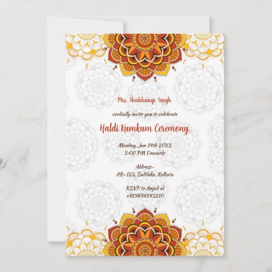 Zeremonie Haldi Kumkum Einladung (Vorderseite)