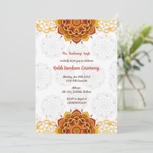 Zeremonie Haldi Kumkum Einladung (Stehend Vorderseite)