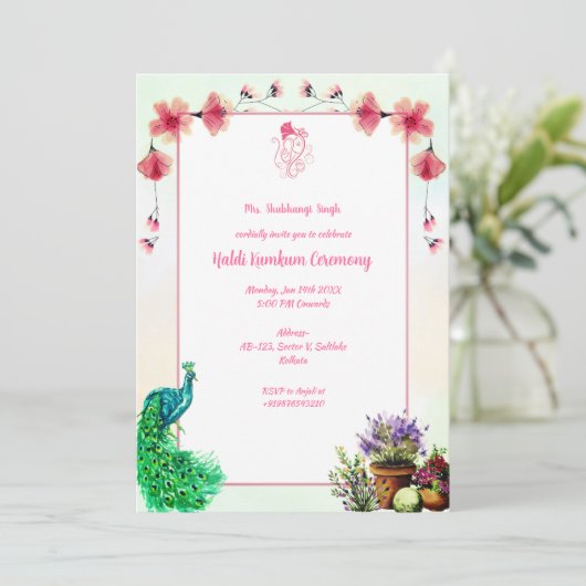 Zeremonie Haldi Kumkum Einladung (Stehend Vorderseite)