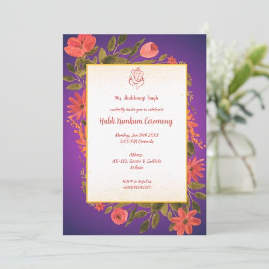 Zeremonie Haldi Kumkum Einladung (Stehend Vorderseite)