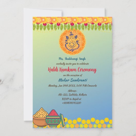 Zeremonie Haldi Kumkum Einladung (Vorderseite)
