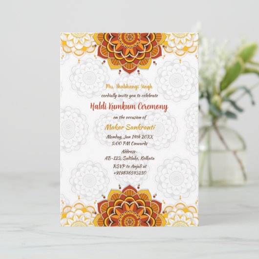 Zeremonie Haldi Kumkum Einladung (Stehend Vorderseite)
