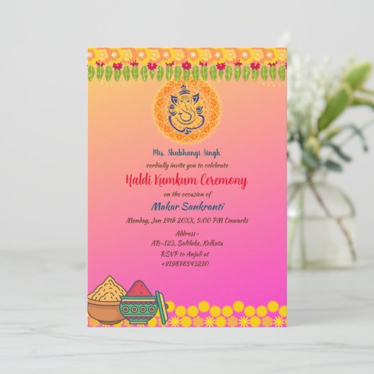 Zeremonie Haldi Kumkum Einladung (Stehend Vorderseite)