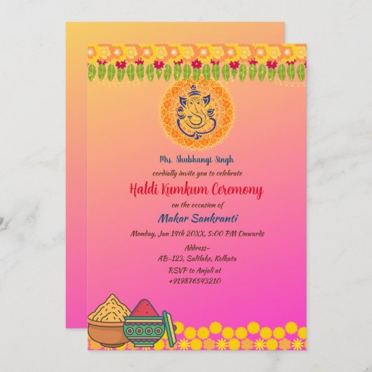 Zeremonie Haldi Kumkum Einladung (Vorne/Hinten)