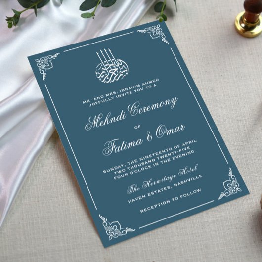Zeremonie "Navy Blue Frame Islamic Mehndi" Einladung