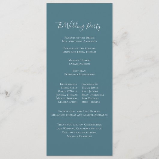 Zeremonie-Programm für Hochzeit von Blumenblauer H Programm (Rückseite)