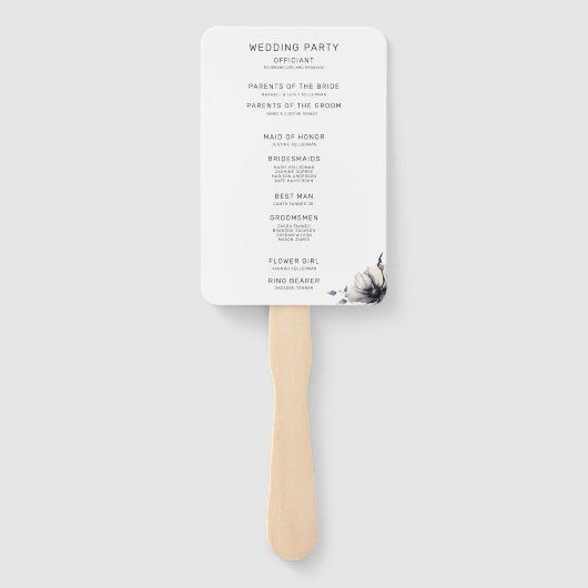 Zeremonie Programm Schwarz-weiße Blumenhochzeit Fächer (Rückseite)