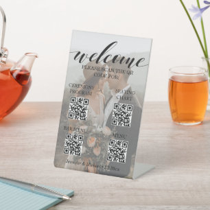 Zeremonie und Sitzplakette und Bar Menü qr Foto Sockelschild