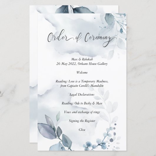 Zeremonie Wispy Dusty Blue Foliage (Vorne/Hinten)