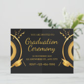 Zeremonie zum Abschluss von Schwarz und Gold Einladung (Stehend Vorderseite)