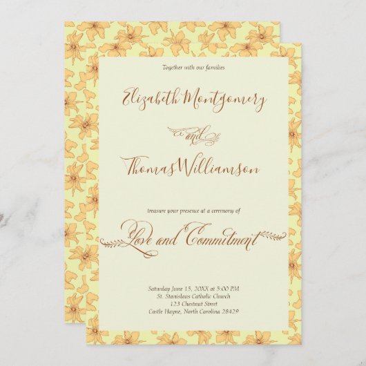 Zeremonie zur Bekräftigung von weichgelber Blume Einladung (Vorne/Hinten)