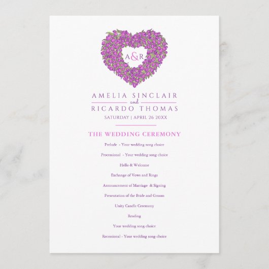 Zeremonie zur Liebe lila Tulpen Programm (Vorderseite)