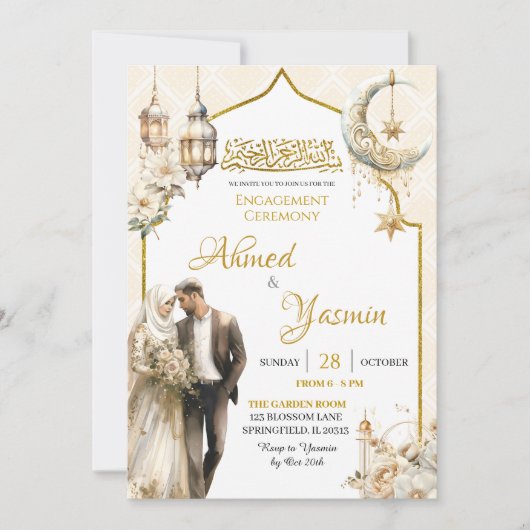 Zeremonie zur Verlobung von White Floral Gold Einladung (Vorderseite)