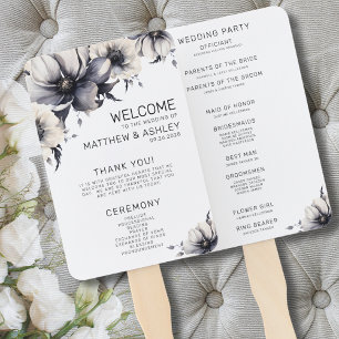 Zeremonieprogramm Schwarz Weiß Floral Hochzeit Fächer