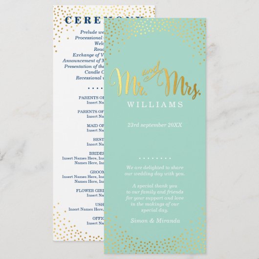 ZEREMONY-PROGRAMM Mini-Gold Konfetti Minze Programm (Vorne/Hinten)