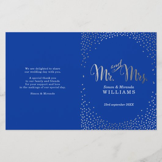 ZEREMONY PROGRAMM Mini silber Konfetti blau (Vorderseite)