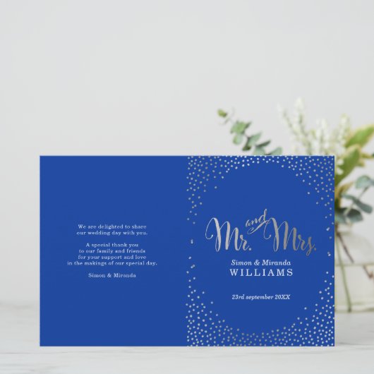 ZEREMONY PROGRAMM Mini silber Konfetti blau (Stehend Vorderseite)